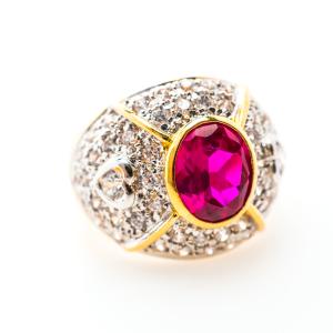 Gold Ruby Ring 18K — Pave Setting